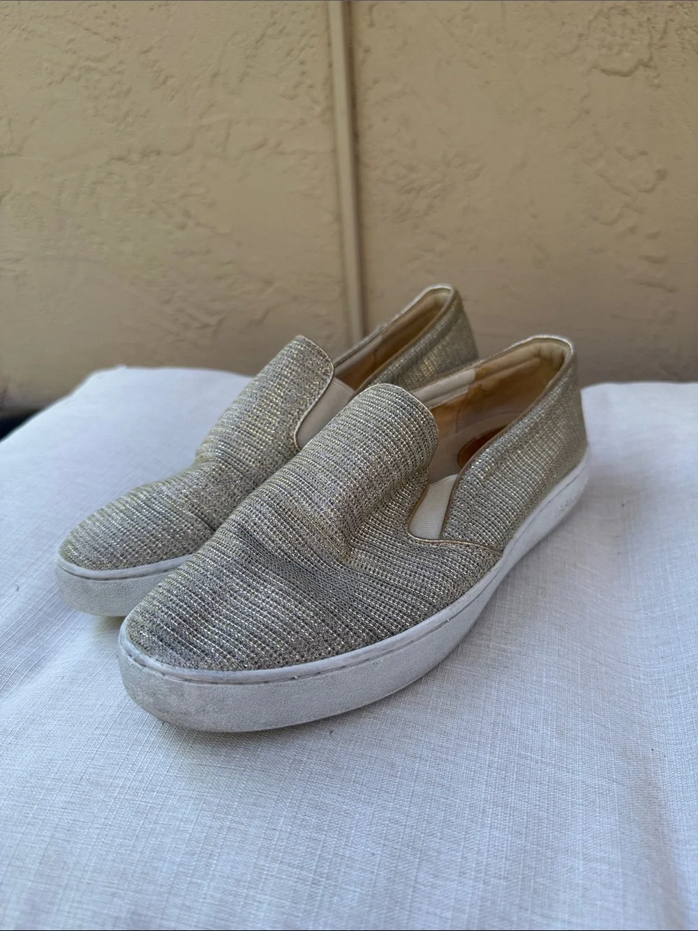 Michael Kors Metallic Slip-On Moccasins in Gold and White